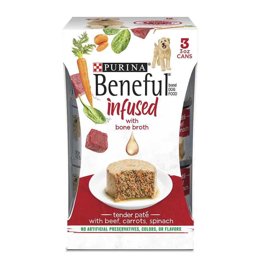 Dogs Purina Wet Dog Food | Beneful Infused Wet Dog Food Pate With Bone Broth, With Beef, Carrots, Spinach