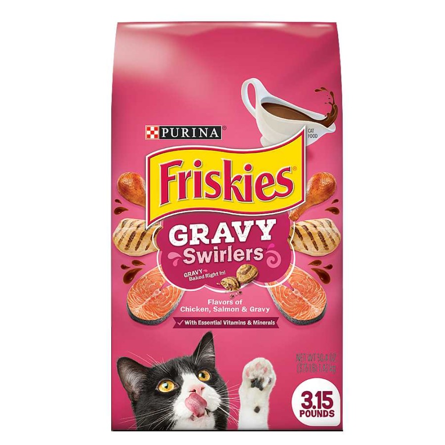 Cats Purina Dry Cat Food | Friskies Gravy Swirlers With Flavors Of Chicken, Salmon & Gravy Dry Cat Food