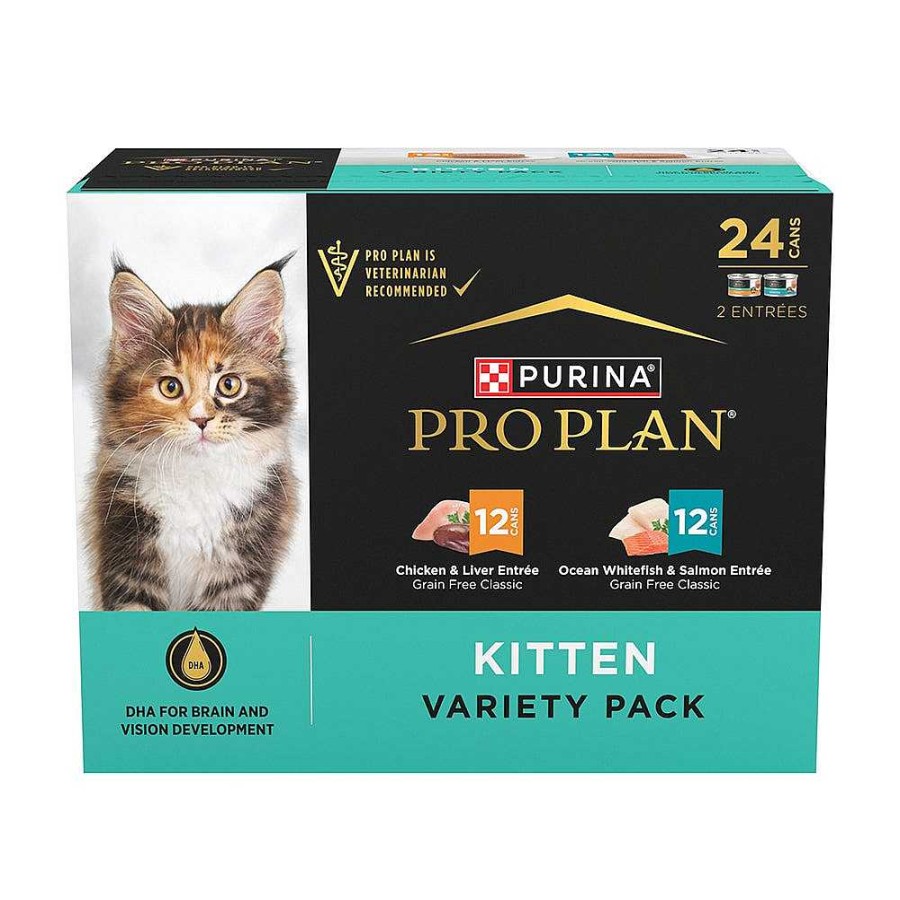 Cats Purina Wet Cat Food | Pro Plan Grain Free Chicken & Liver And Ocean Whitefish & Salmon Variety Pack 24 Count Wet Kitten Food