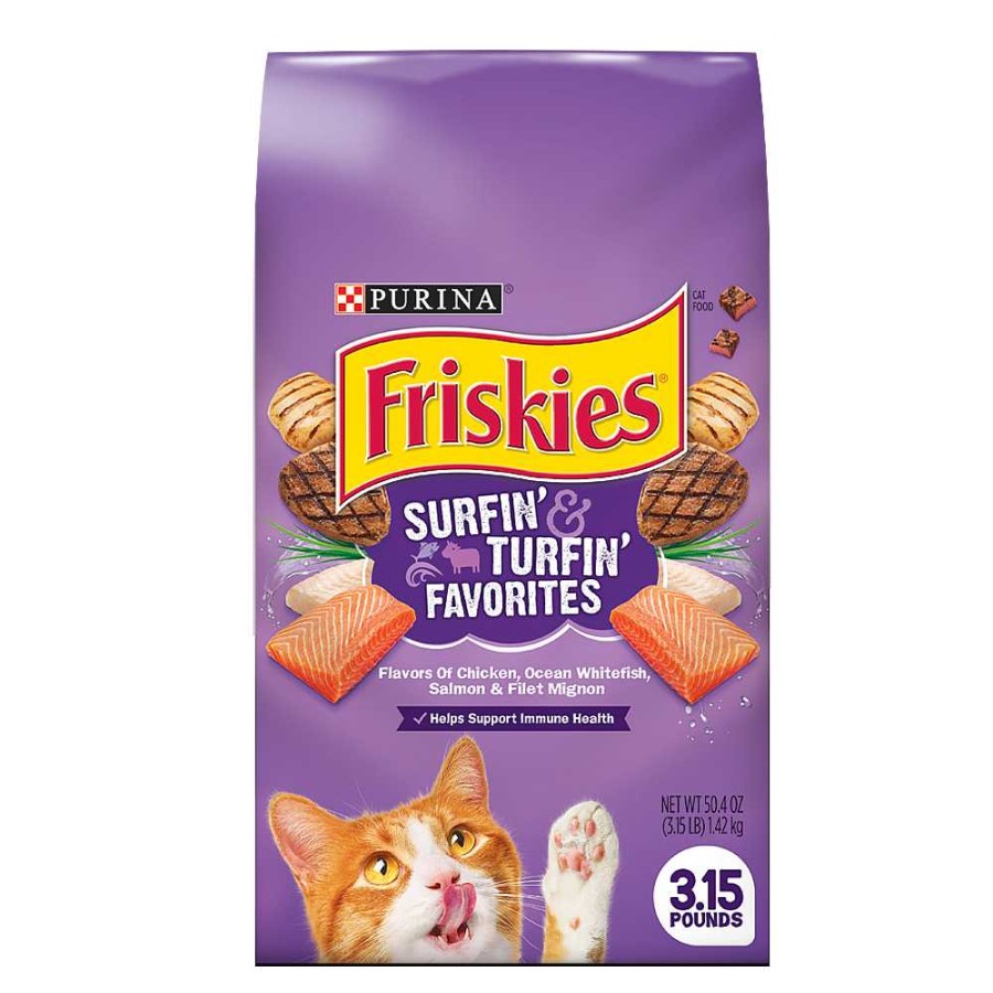 Cats Purina Dry Cat Food | Friskies Surfin' & Turfin' Favorites With Flavors Of Chicken, Ocean Whitefish, Salmon & Filet Mignon Dry Cat Food