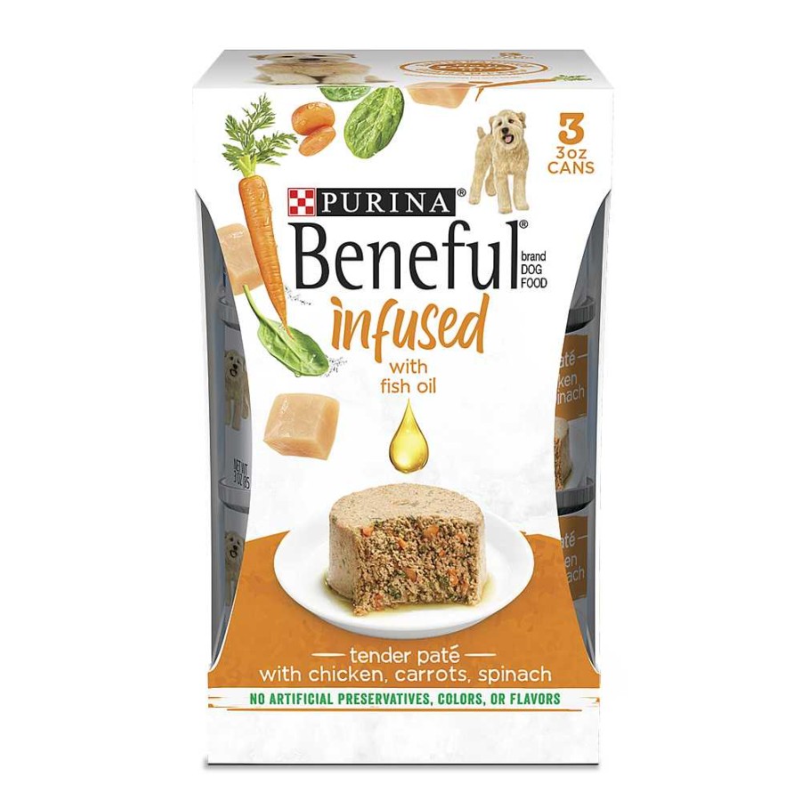 Dogs Purina Wet Dog Food | Beneful Infused Wet Dog Food Pate With Fish Oil, With Chicken, Carrots, Spinach