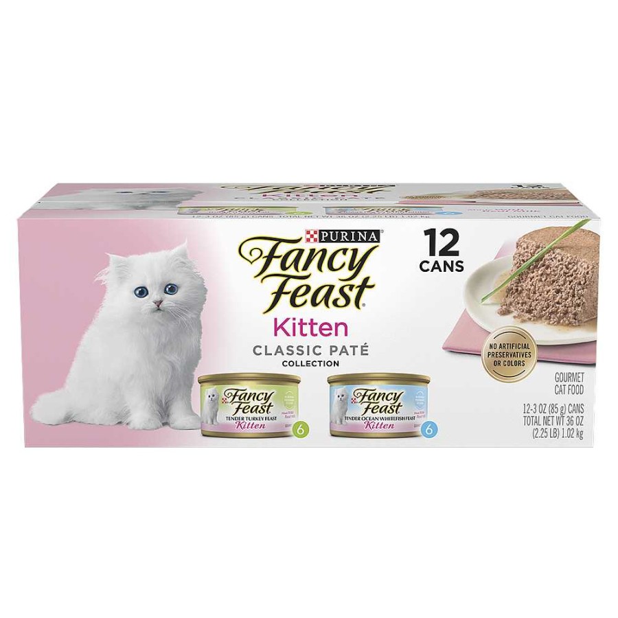 Cats Purina Wet Cat Food | Fancy Feast Kitten Classic Pat Ocean Whitefish & Turkey Collection Variety Pack Wet Kitten Food - 12 Cans