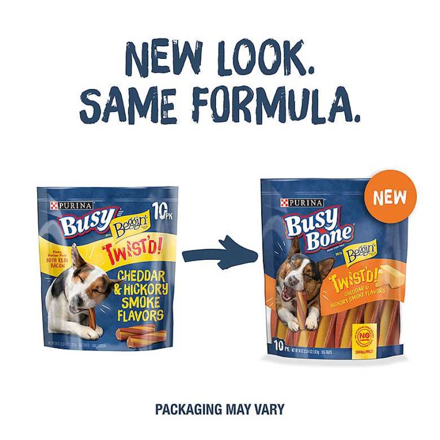 Dogs Purina Dog Chews | Busy Bone With Beggin' Twist'D! Cheddar & Hickory Smoke Flavors Chew Treats For Small/Medium Dogs